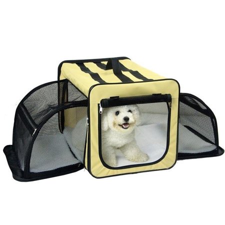 PET LIFE Pet Life H5KHMD Capacious Dual Expandable Wire Dog Crate; Khaki - Medium H5KHMD